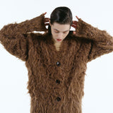 Mix fabric shaggy cardigan | Coming Soon