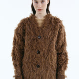 Mix fabric shaggy cardigan | Coming Soon