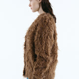 Mix fabric shaggy cardigan | Coming Soon