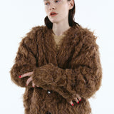 Mix fabric shaggy cardigan | Coming Soon