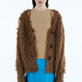 Mix fabric shaggy cardigan | Coming Soon