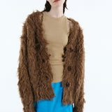 Mix fabric shaggy cardigan | Coming Soon