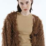 Mix fabric shaggy cardigan | Coming Soon