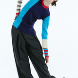 Asymmetry cuff border knit tops | 11月上旬お届け