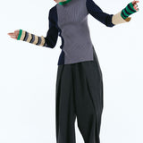 Asymmetry cuff border knit tops | 11月上旬お届け