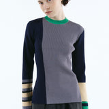 Asymmetry cuff border knit tops | 11月上旬お届け