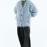 Mix fabric shaggy cardigan | Coming Soon