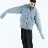 Mix fabric shaggy cardigan | Coming Soon