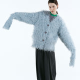 Mix fabric shaggy cardigan | Coming Soon