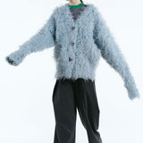Mix fabric shaggy cardigan | Coming Soon