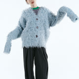 Mix fabric shaggy cardigan | Coming Soon