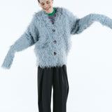 Mix fabric shaggy cardigan | Coming Soon