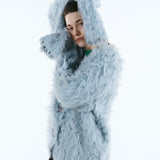 Mix fabric shaggy cardigan | Coming Soon