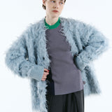 Mix fabric shaggy cardigan | Coming Soon