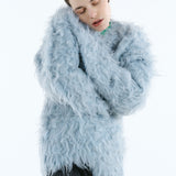 Mix fabric shaggy cardigan | Coming Soon