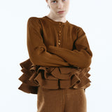 Ruffle frill knit cardigan
