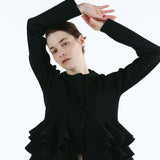 Ruffle frill knit cardigan