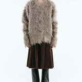 Mix fabric shaggy cardigan | Coming Soon