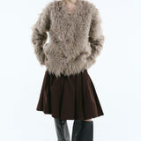 Mix fabric shaggy cardigan | Coming Soon