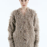 Mix fabric shaggy cardigan | Coming Soon